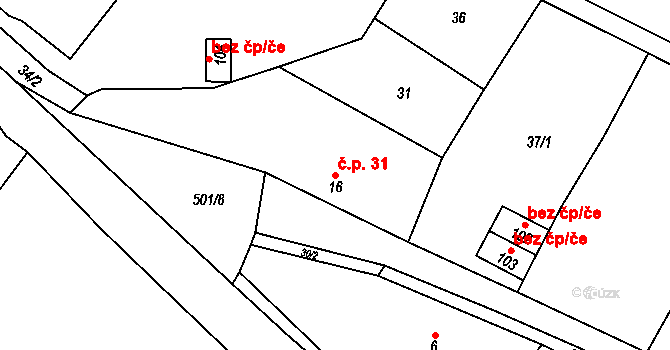 Dvakačovice 31 na parcele st. 16 v KÚ Dvakačovice, Katastrální mapa