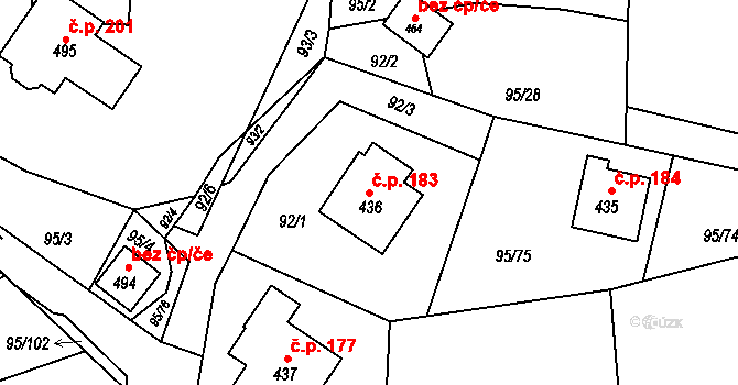 Záboří 183, Proseč na parcele st. 436 v KÚ Záboří u Proseče, Katastrální mapa