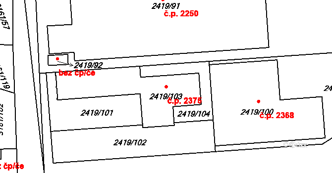 Roztoky 2375 na parcele st. 2419/103 v KÚ Roztoky u Prahy, Katastrální mapa