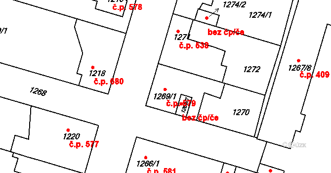 Nýřany 579 na parcele st. 1269/1 v KÚ Nýřany, Katastrální mapa