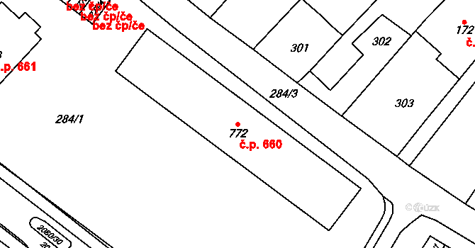 Králíky 660 na parcele st. 772 v KÚ Králíky, Katastrální mapa