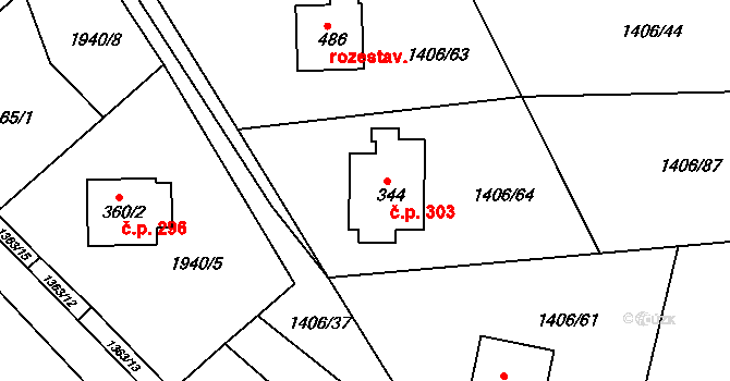 Lukavice 303 na parcele st. 344 v KÚ Lukavice v Čechách, Katastrální mapa