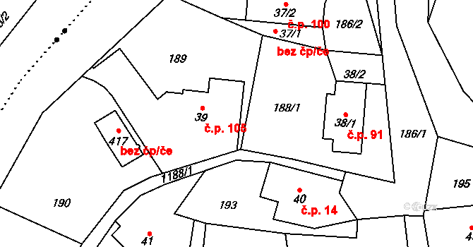 Bohdíkov 105 na parcele st. 39 v KÚ Dolní Bohdíkov, Katastrální mapa