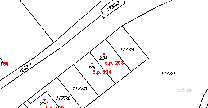 Hrabenov 203, Ruda nad Moravou na parcele st. 234 v KÚ Hrabenov, Katastrální mapa
