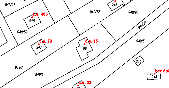Vlkančice 15 na parcele st. 89 v KÚ Vlkančice, Katastrální mapa