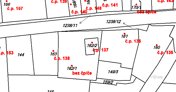 Řepín 137 na parcele st. 162/2 v KÚ Řepín, Katastrální mapa