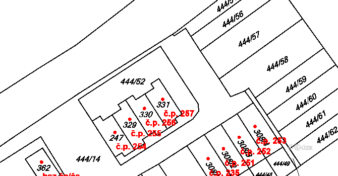 Úžice 257 na parcele st. 331 v KÚ Úžice u Kralup nad Vltavou, Katastrální mapa