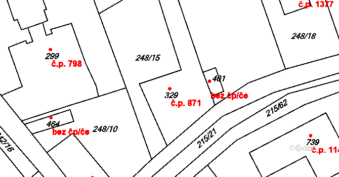 Rudná 871 na parcele st. 329 v KÚ Hořelice, Katastrální mapa