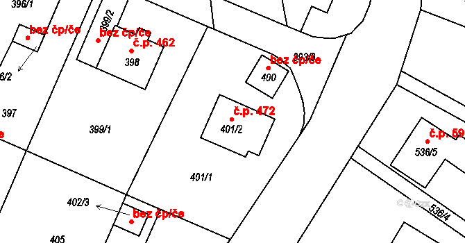 Veselí nad Lužnicí I 472, Veselí nad Lužnicí na parcele st. 401/2 v KÚ Veselí nad Lužnicí, Katastrální mapa
