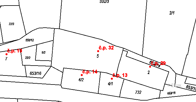 Stanětice 32, Zahořany na parcele st. 5 v KÚ Stanětice, Katastrální mapa