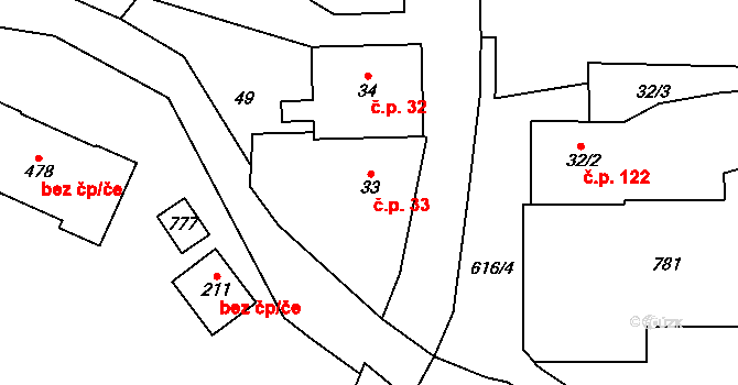 Teplice nad Metují 33 na parcele st. 33 v KÚ Teplice nad Metují, Katastrální mapa