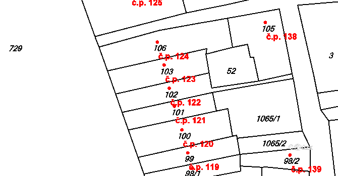 Broumov 122 na parcele st. 102 v KÚ Broumov, Katastrální mapa