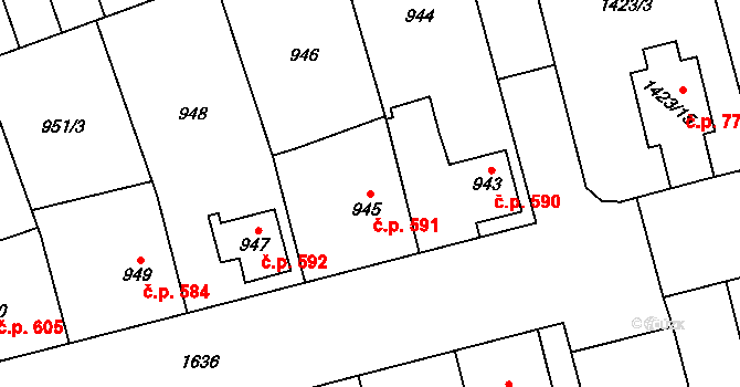 Hronov 591 na parcele st. 945 v KÚ Hronov, Katastrální mapa