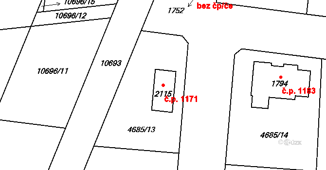 Hrušovany nad Jevišovkou 1171 na parcele st. 2115 v KÚ Hrušovany nad Jevišovkou, Katastrální mapa