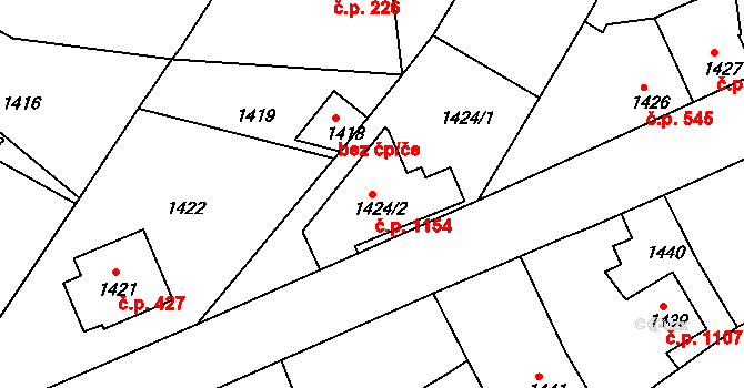 Valtice 1154 na parcele st. 1424/2 v KÚ Valtice, Katastrální mapa
