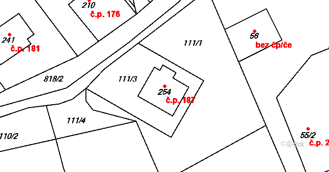 Hrabová 187 na parcele st. 254 v KÚ Hrabová u Dubicka, Katastrální mapa