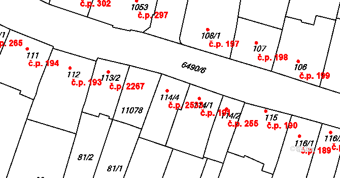 Uherský Brod 2533 na parcele st. 114/4 v KÚ Uherský Brod, Katastrální mapa