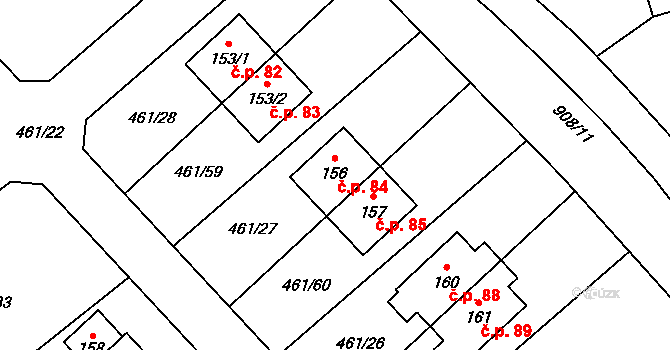 Mokrouše 84 na parcele st. 156 v KÚ Mokrouše, Katastrální mapa