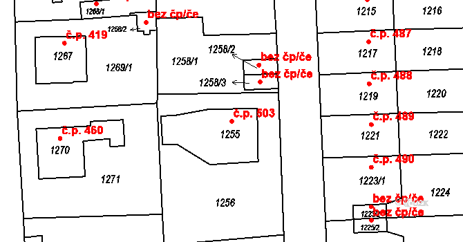 Postřelmov 503 na parcele st. 1255 v KÚ Postřelmov, Katastrální mapa