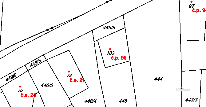 Mikulovice 95, Nová Ves v Horách na parcele st. 103 v KÚ Mikulovice v Krušných horách, Katastrální mapa