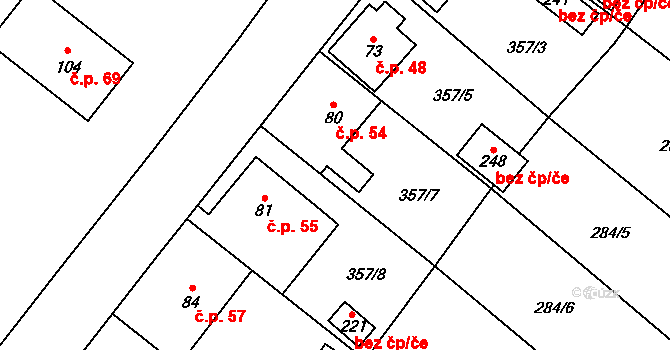 Jakubčovice nad Odrou 54 na parcele st. 80 v KÚ Jakubčovice nad Odrou, Katastrální mapa