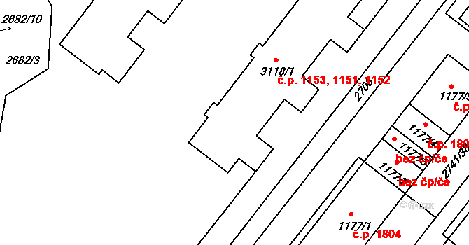 Frenštát pod Radhoštěm 1151,1152,1153 na parcele st. 3118/1 v KÚ Frenštát pod Radhoštěm, Katastrální mapa