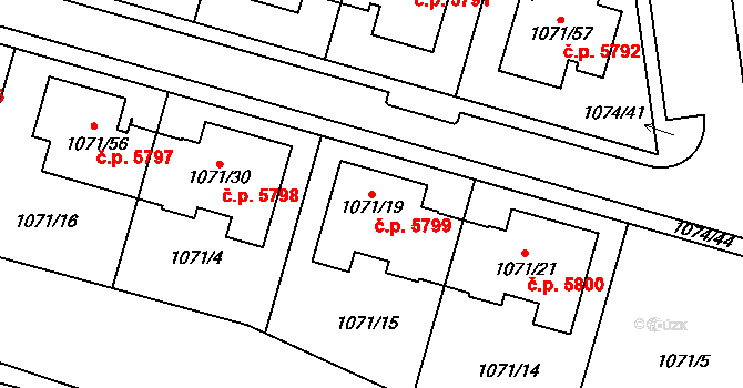 Jihlava 5799 na parcele st. 1071/19 v KÚ Jihlava, Katastrální mapa