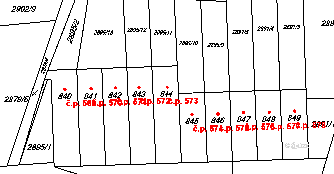 Kryry 573 na parcele st. 844 v KÚ Kryry, Katastrální mapa