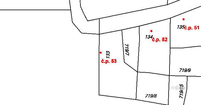 Horušany 53, Soběkury na parcele st. 133 v KÚ Horušany, Katastrální mapa