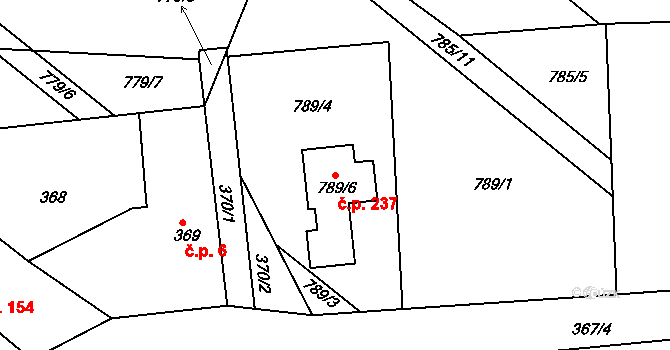 Pohoří 237 na parcele st. 789/6 v KÚ Pohoří u Dobrušky, Katastrální mapa