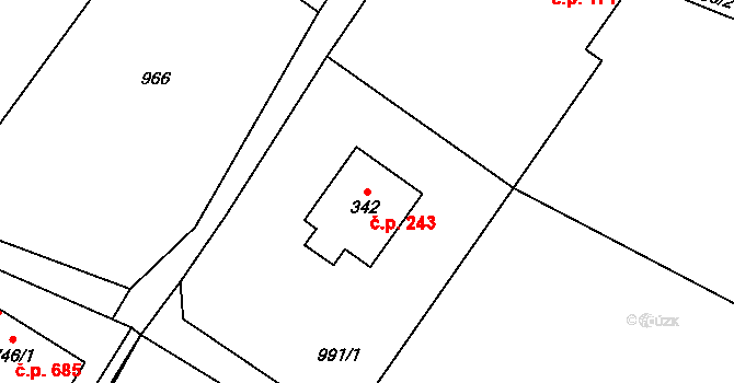 Nová Ves 243, Kocbeře na parcele st. 342 v KÚ Kocbeře, Katastrální mapa