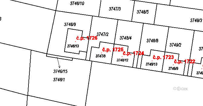 Slavkov u Brna 1725 na parcele st. 3747/8 v KÚ Slavkov u Brna, Katastrální mapa