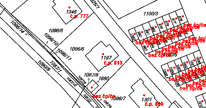 Vamberk 813 na parcele st. 1197 v KÚ Vamberk, Katastrální mapa