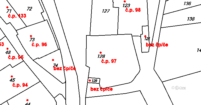 Borkovany 97 na parcele st. 128 v KÚ Borkovany, Katastrální mapa