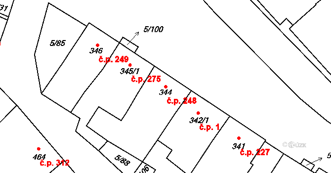 Popice 248 na parcele st. 344 v KÚ Popice, Katastrální mapa