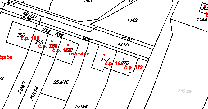 Žopy 166, Holešov na parcele st. 247 v KÚ Žopy, Katastrální mapa