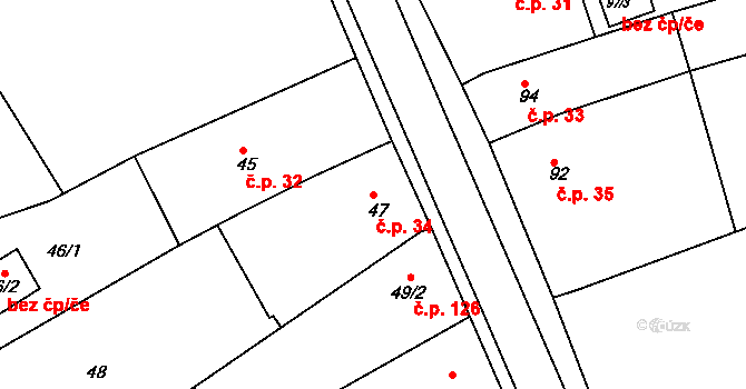 Sedlešovice 34, Nový Šaldorf-Sedlešovice na parcele st. 47 v KÚ Sedlešovice, Katastrální mapa