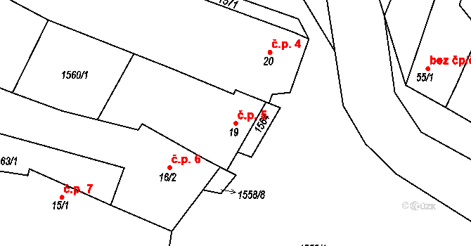 Žerotice 5 na parcele st. 19 v KÚ Žerotice, Katastrální mapa