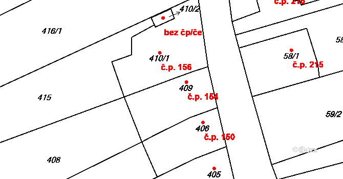Uhřičice 154 na parcele st. 409 v KÚ Uhřičice, Katastrální mapa