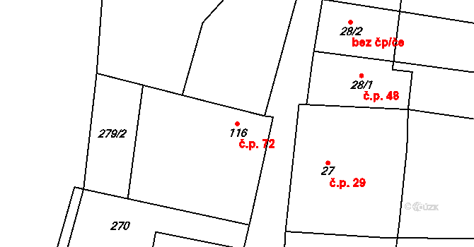 Polipsy 72, Čestín na parcele st. 116 v KÚ Polipsy, Katastrální mapa