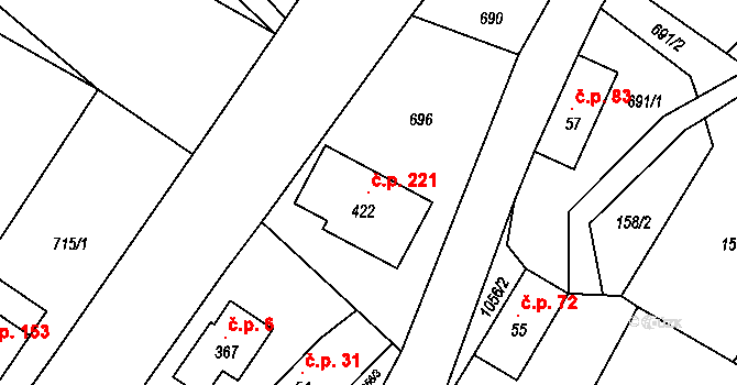 Myslík 221, Palkovice na parcele st. 422 v KÚ Myslík, Katastrální mapa