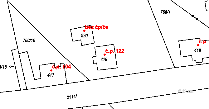 Alšovice 122, Pěnčín na parcele st. 418 v KÚ Alšovice, Katastrální mapa