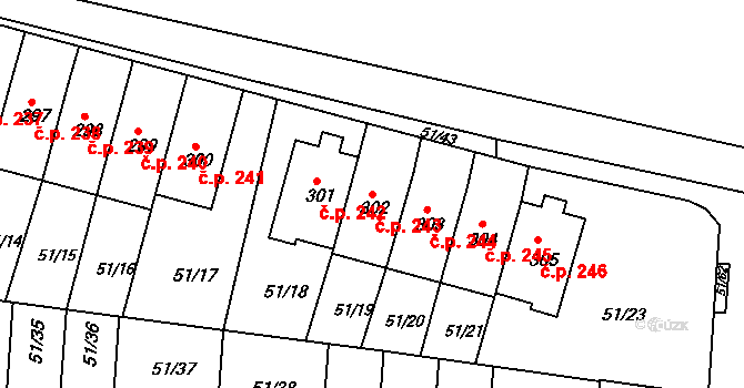 Staré Hory 243, Jihlava na parcele st. 302 v KÚ Staré Hory, Katastrální mapa