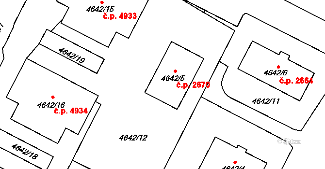 Jihlava 2670 na parcele st. 4642/5 v KÚ Jihlava, Katastrální mapa
