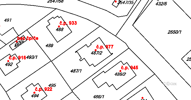 Roztoky 977 na parcele st. 487/2 v KÚ Roztoky u Prahy, Katastrální mapa