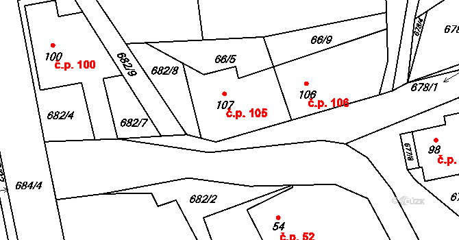 Kozlov 105 na parcele st. 107 v KÚ Kozlov u Jihlavy, Katastrální mapa