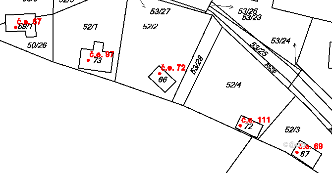 Rounek 72, Vyskytná nad Jihlavou na parcele st. 66 v KÚ Rounek, Katastrální mapa
