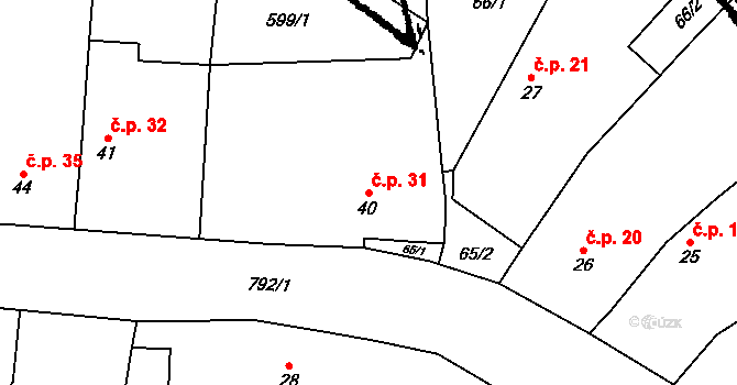 Vesce 31, Budíškovice na parcele st. 40 v KÚ Vesce u Dačic, Katastrální mapa