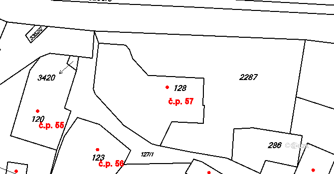 Písek 57 na parcele st. 128 v KÚ Písek u Jablunkova, Katastrální mapa