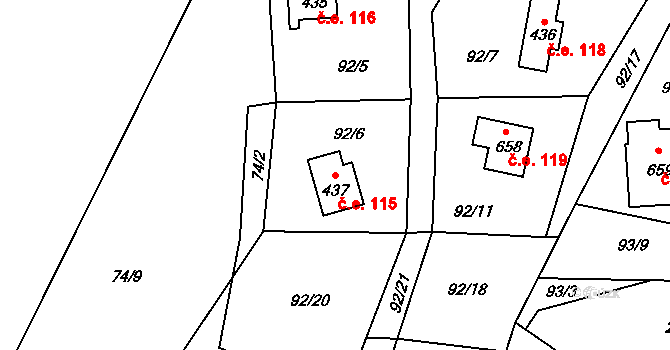 Raškovice 115 na parcele st. 437 v KÚ Raškovice, Katastrální mapa